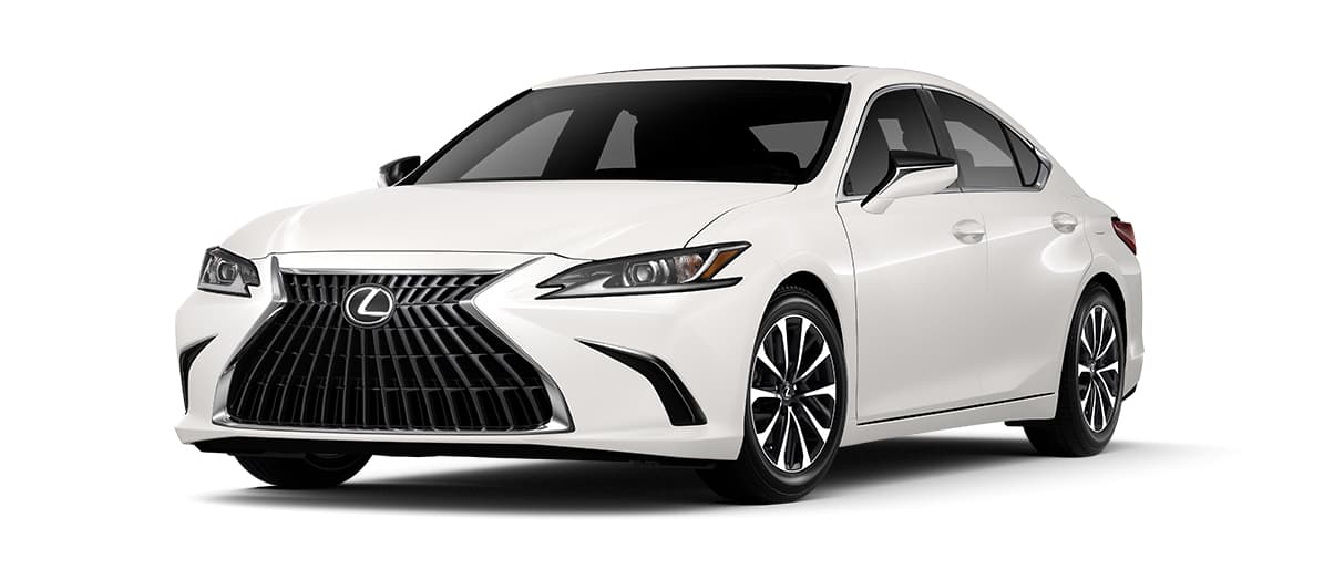 Lexus ES in Eminent White Pearl with 17-inch twin-V-spoke alloy wheels with Dark Metallic and machined finish wheels angle 1 in