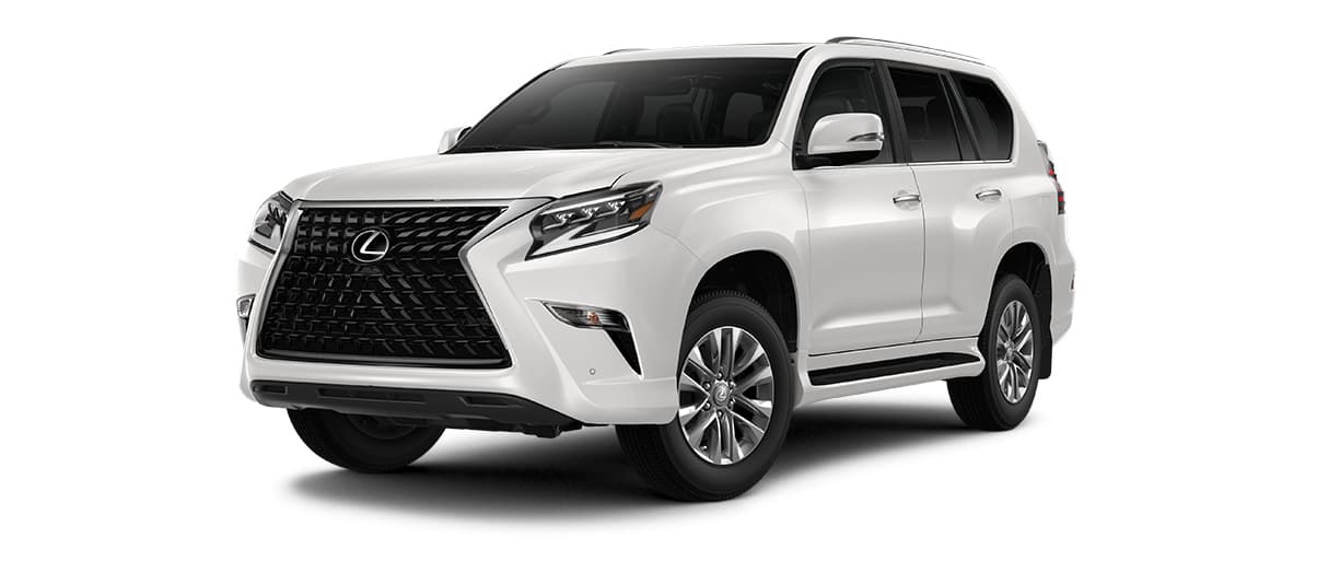 Lexus GX in Eminent White Pearl with 18-inch split-six-spoke alloy wheels wheels angle 1 in