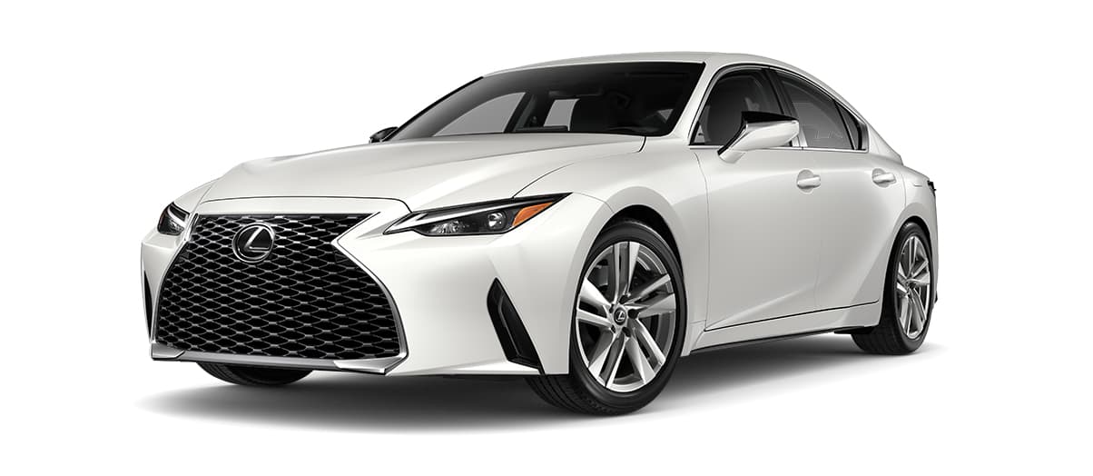 Lexus IS  in Eminent White Pearl with 18-inch split-five-spoke alloy wheels wheels angle 1 in