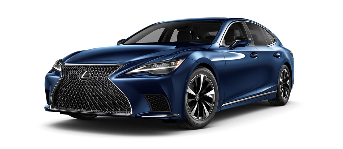 Lexus LS in Nightfall Mica with 19-inch split-10-spoke alloy noise-reduction wheels with Black and machined finish wheels angle 1 in