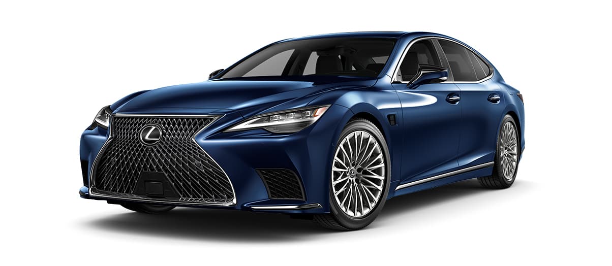 Lexus LS HYBRID in Nightfall Mica with 20-inch split-20-spoke alloy noise-reduction wheels with Vapor Chrome finish wheels angle 1 in